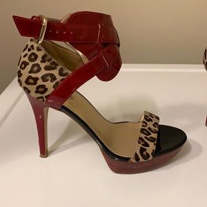 Guess Animal Hair & Patent Stiletto Heels 7.5